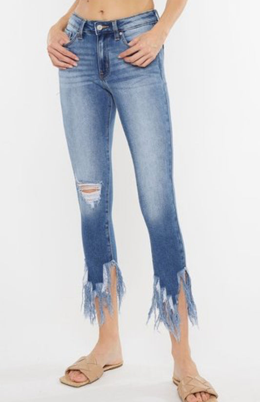 Mid Rise Fray Skinnies