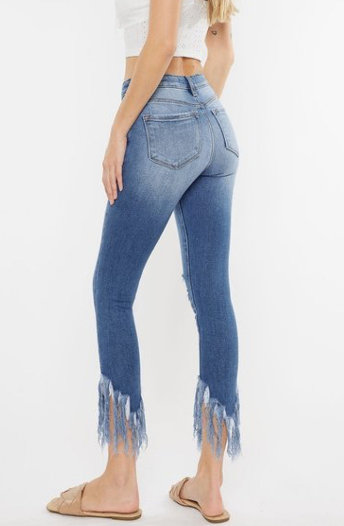 Mid Rise Fray Skinnies